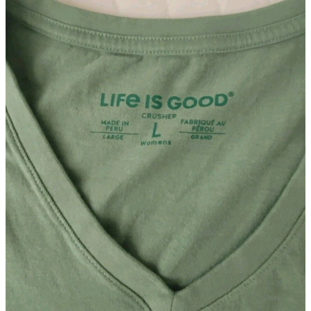 NWOTLife is good Womens CAT Crusher Tee Green T-Shirt L Short Sleeve V-neck - Picture 9 of 12